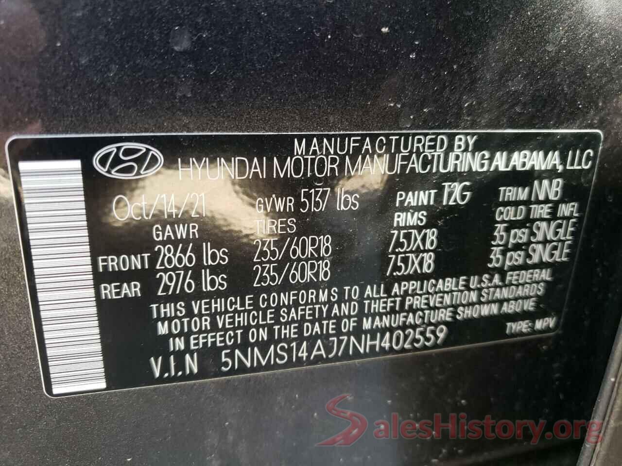 5NMS14AJ7NH402559 2022 HYUNDAI SANTA FE