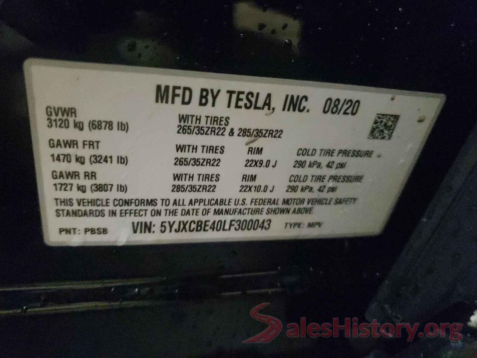 5YJXCBE40LF300043 2020 TESLA MODEL X