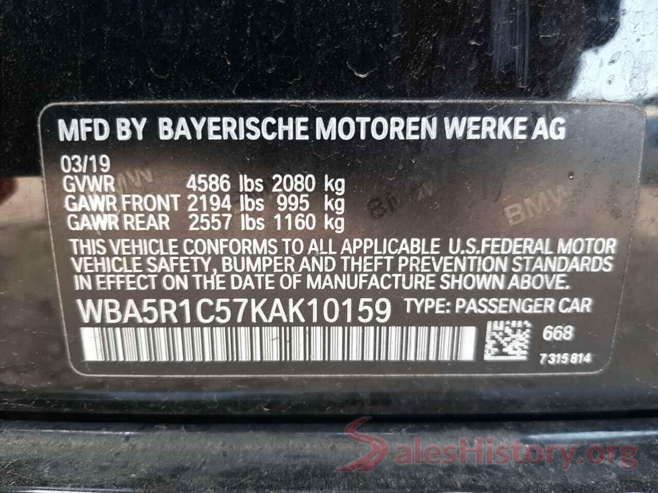 WBA5R1C57KAK10159 2019 BMW 3 SERIES