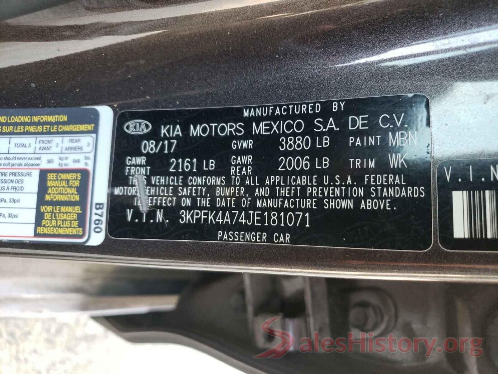 3KPFK4A74JE181071 2018 KIA FORTE