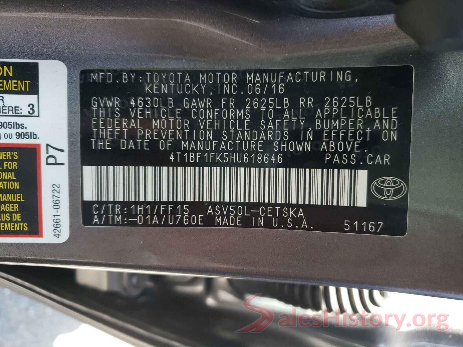 4T1BF1FK5HU618646 2017 TOYOTA CAMRY