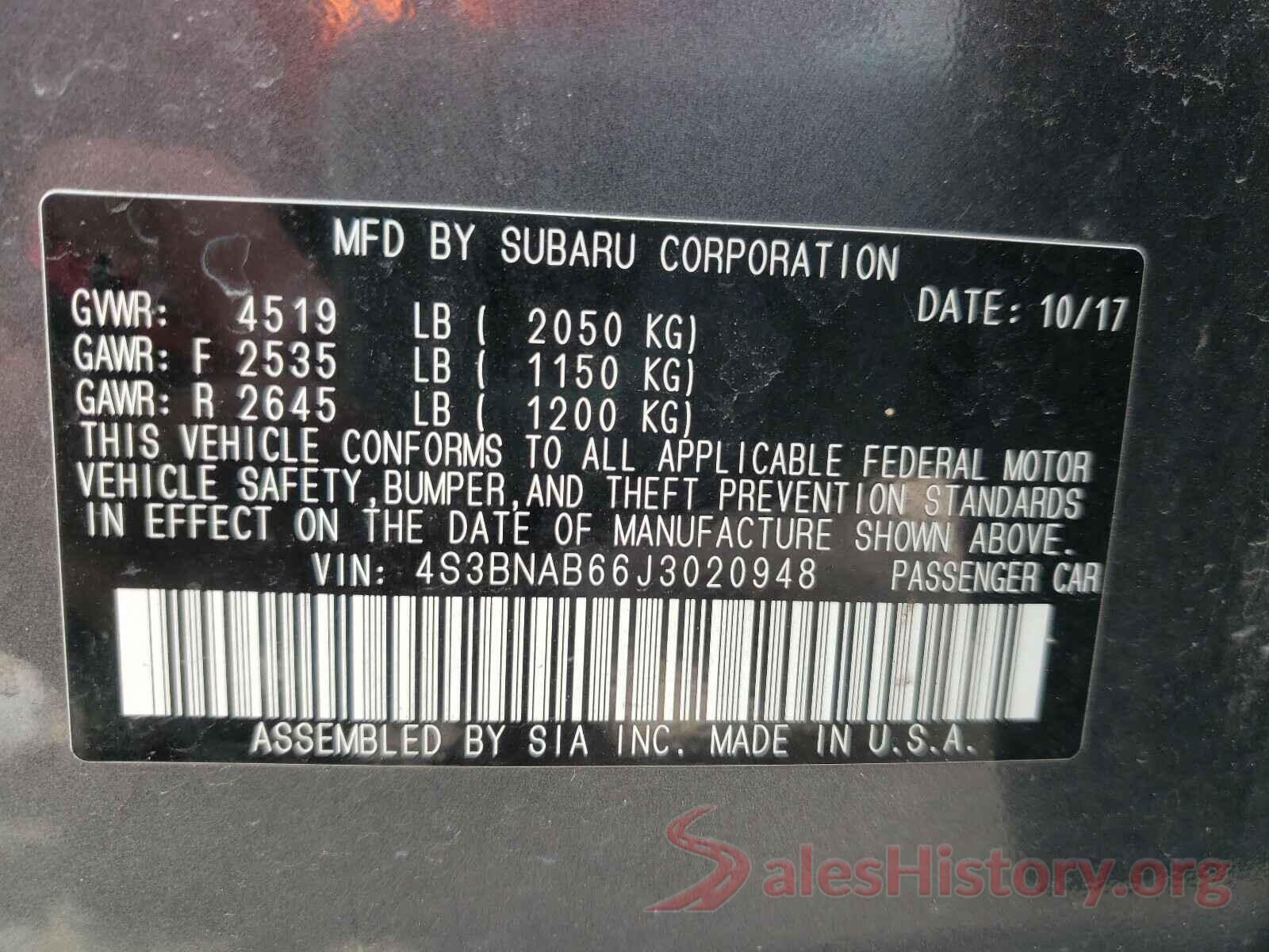 4S3BNAB66J3020948 2018 SUBARU LEGACY