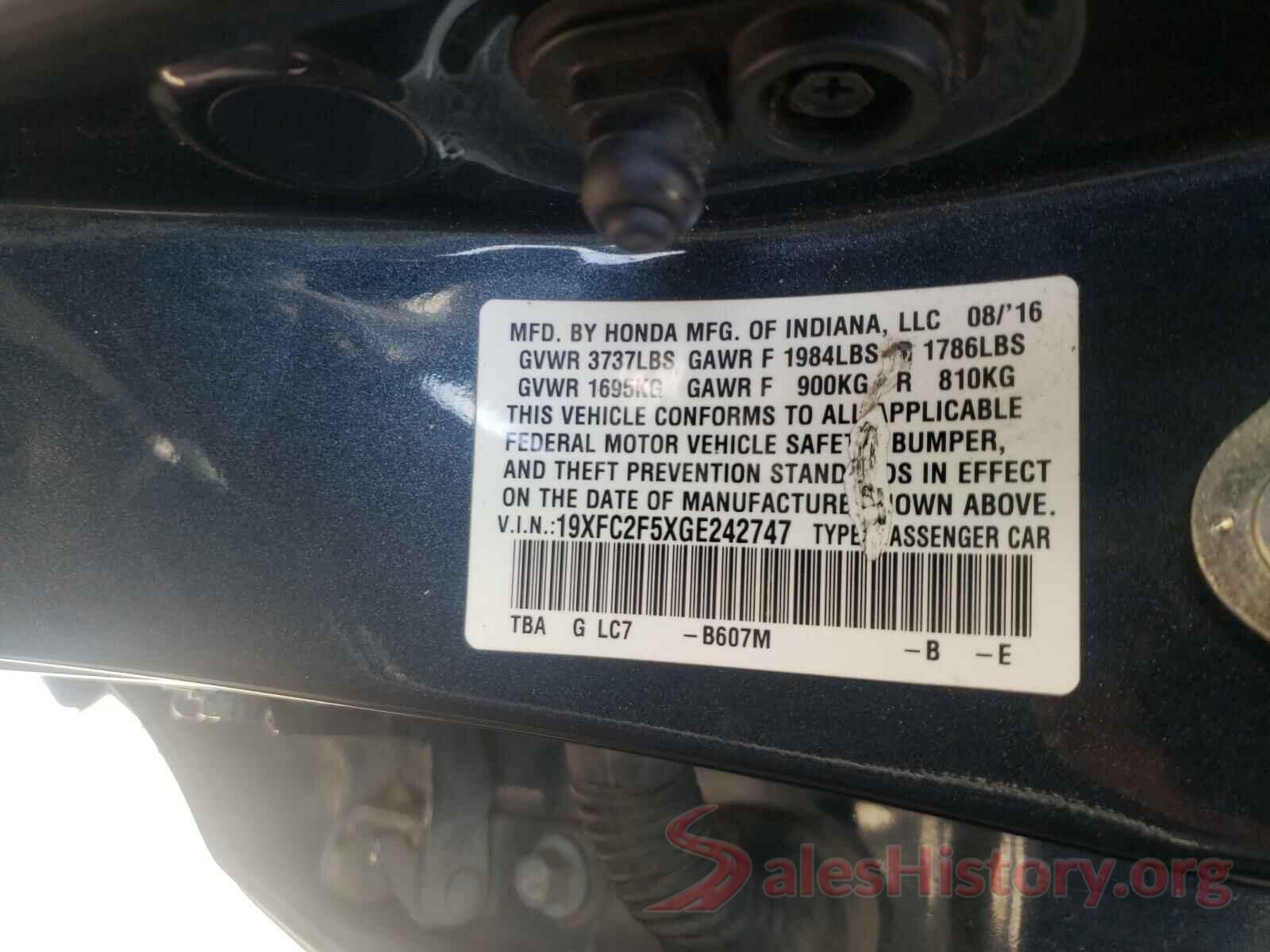 19XFC2F5XGE242747 2016 HONDA CIVIC