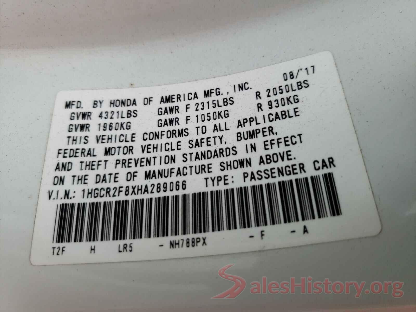 1HGCR2F8XHA289066 2017 HONDA ACCORD