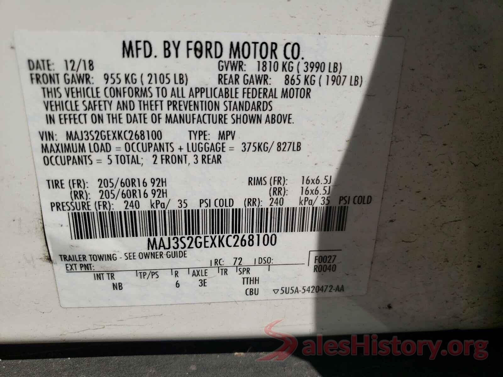 MAJ3S2GEXKC268100 2019 FORD ALL OTHER