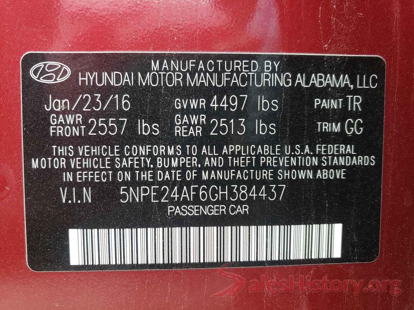 5NPE24AF6GH384437 2016 HYUNDAI SONATA