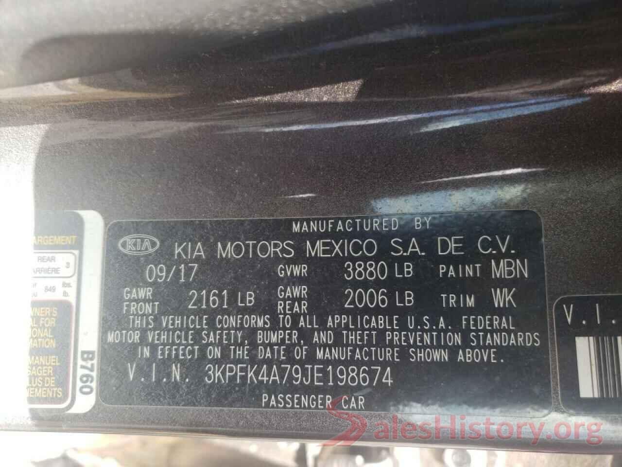 3KPFK4A79JE198674 2018 KIA FORTE