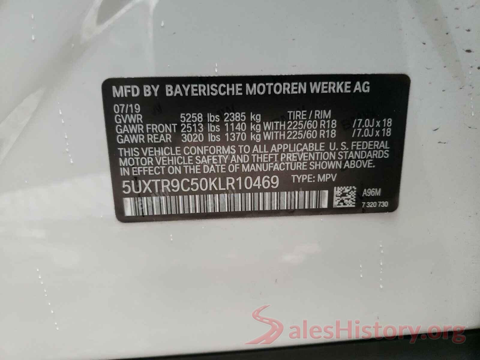 5UXTR9C50KLR10469 2019 BMW X3