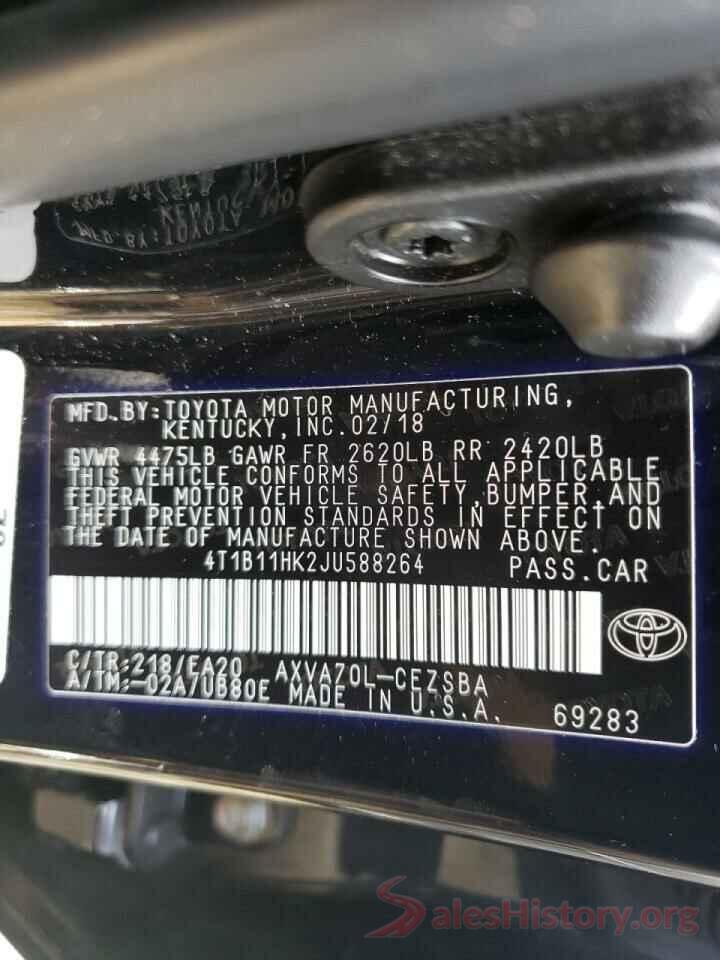 4T1B11HK2JU588264 2018 TOYOTA CAMRY