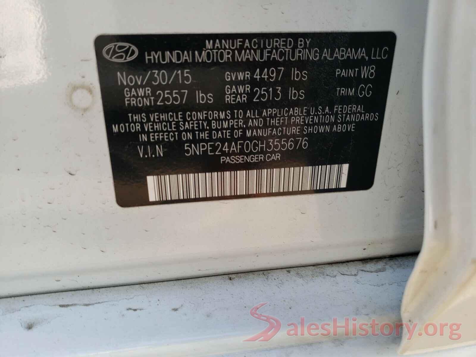 5NPE24AF0GH355676 2016 HYUNDAI SONATA