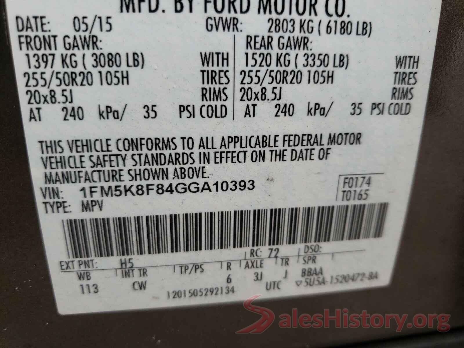 1FM5K8F84GGA10393 2016 FORD EXPLORER