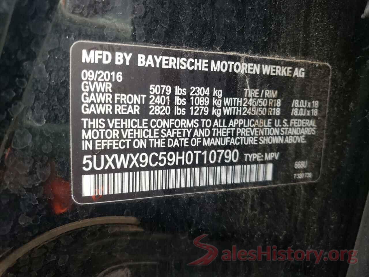 5UXWX9C59H0T10790 2017 BMW X3
