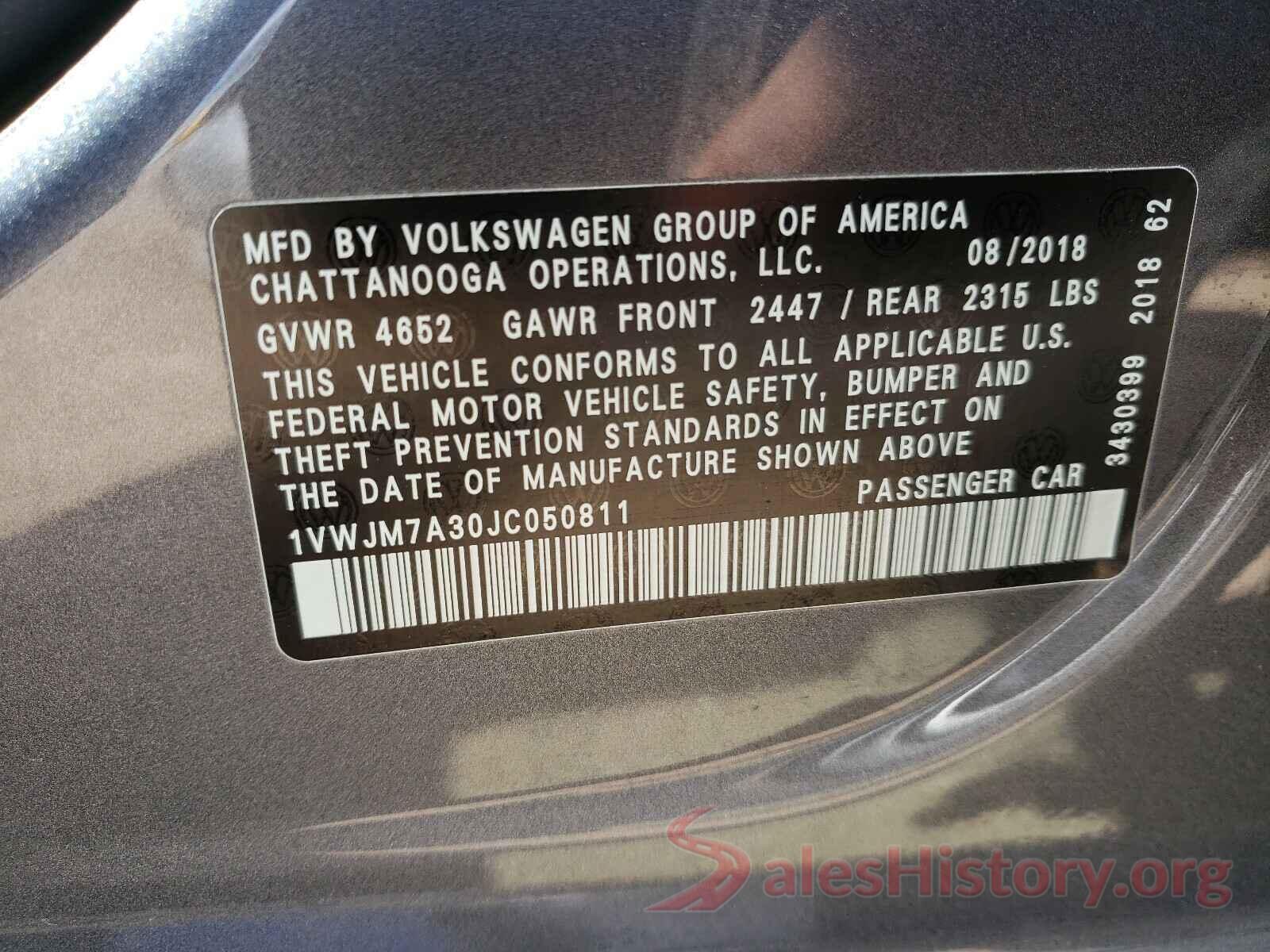 1VWJM7A30JC050811 2018 VOLKSWAGEN PASSAT