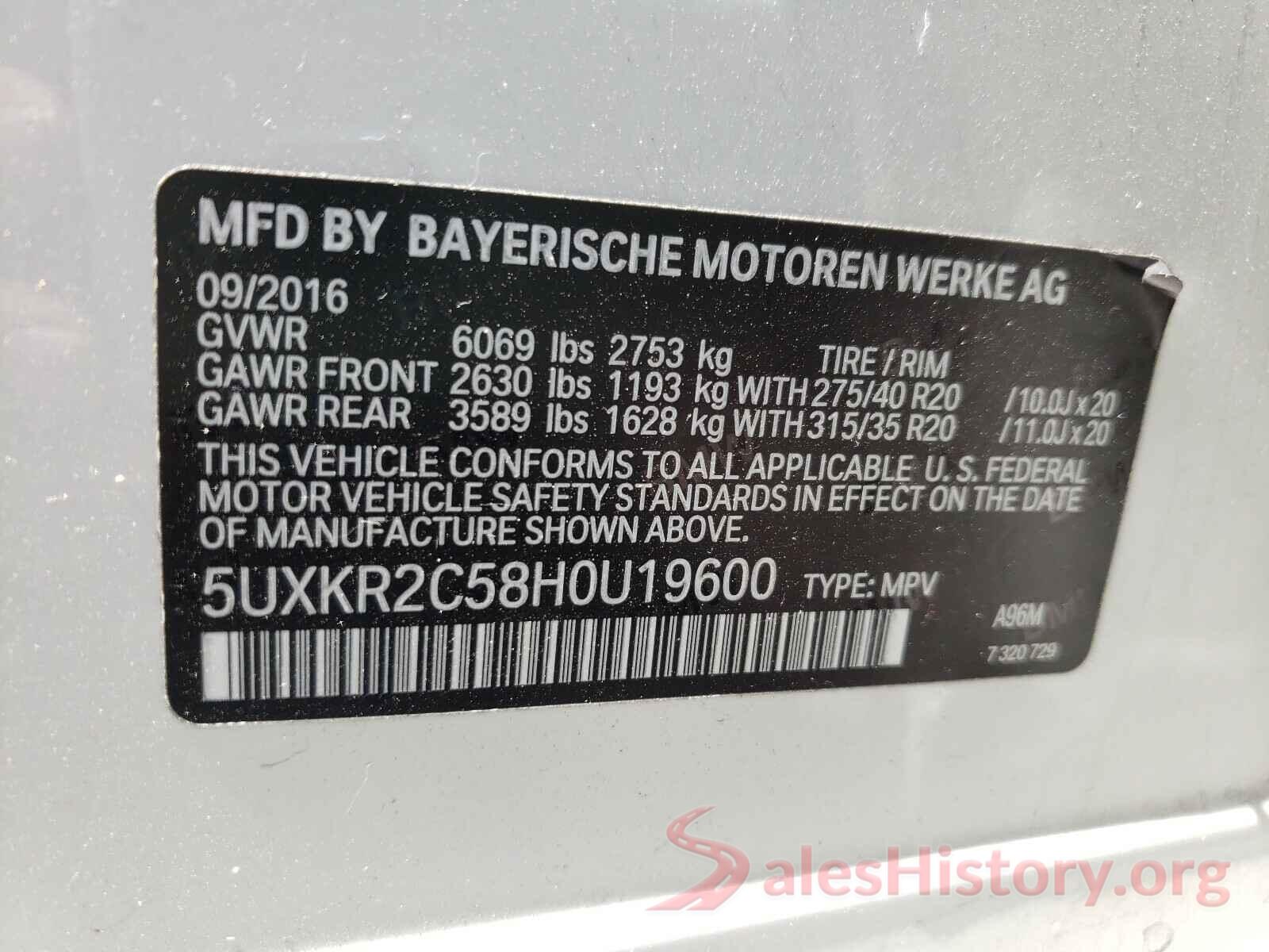 5UXKR2C58H0U19600 2017 BMW X5