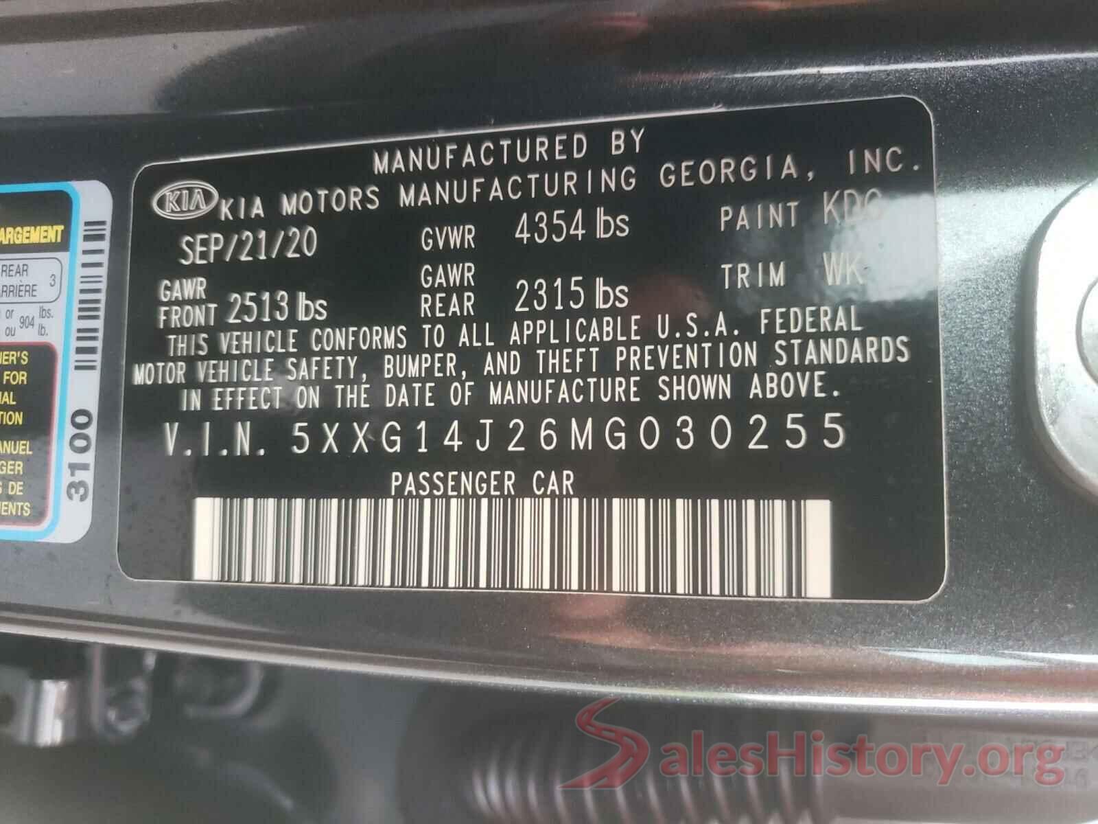 5XXG14J26MG030255 2021 KIA K5