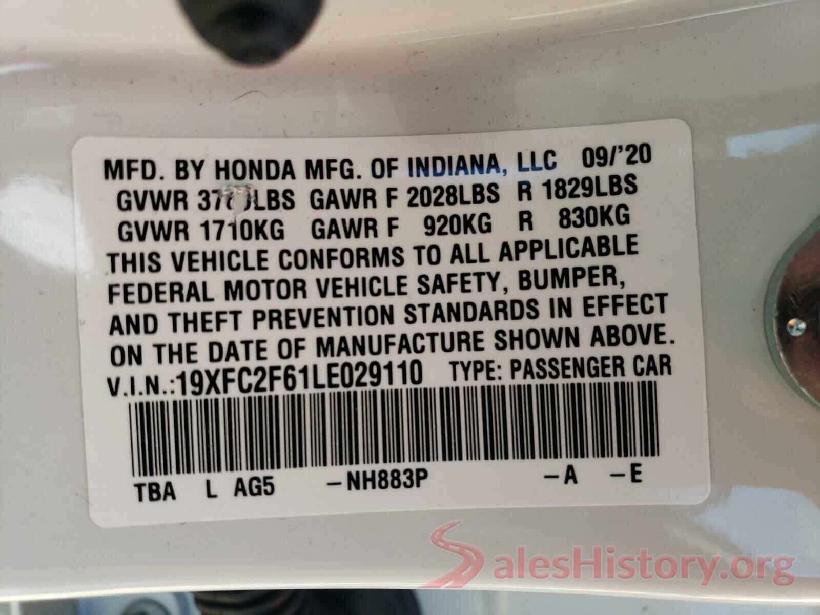 19XFC2F61LE029110 2020 HONDA CIVIC