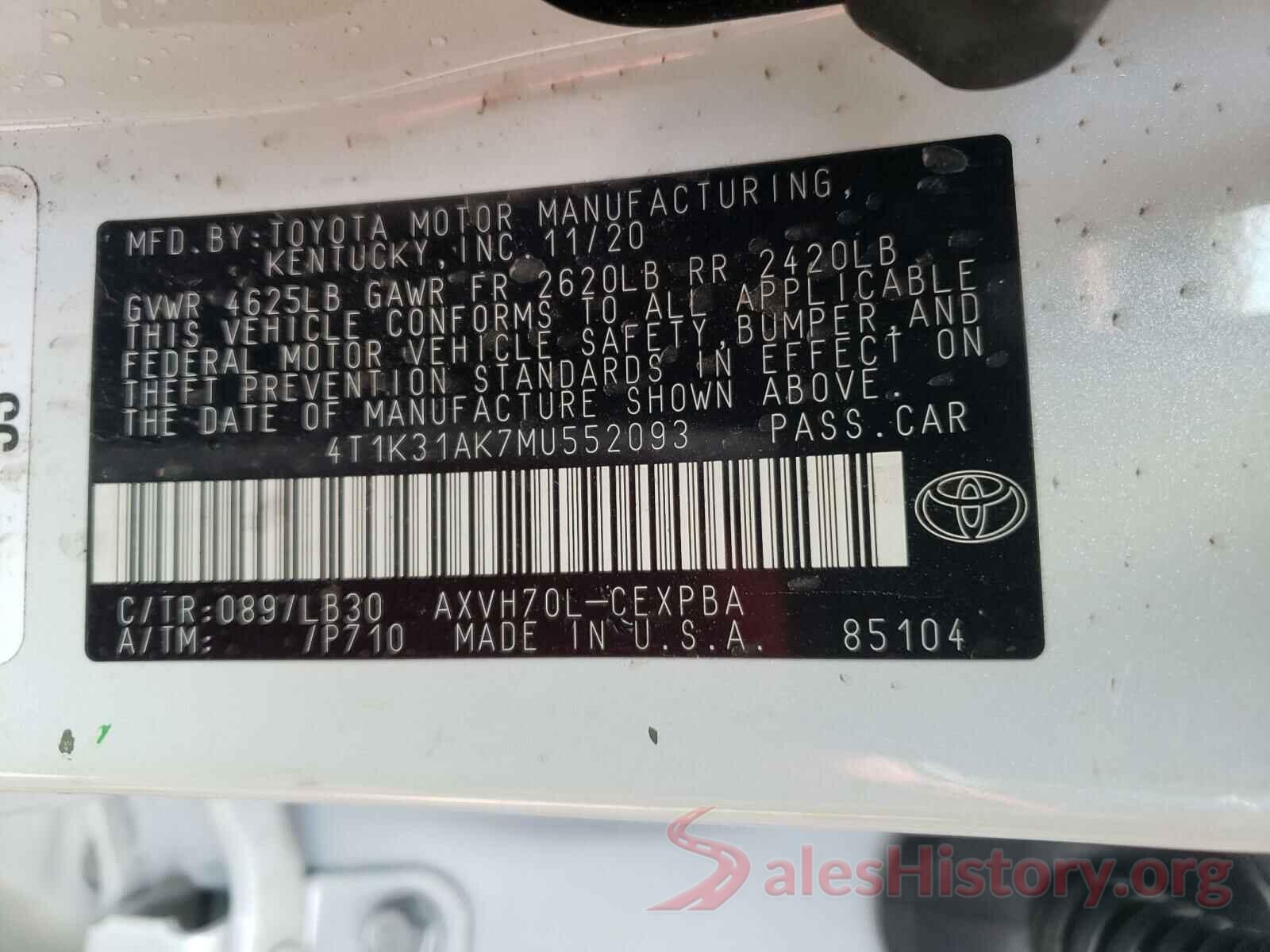 4T1K31AK7MU552093 2021 TOYOTA CAMRY