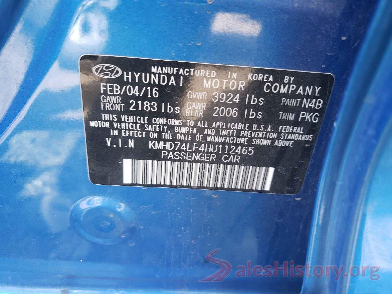 KMHD74LF4HU112465 2017 HYUNDAI ELANTRA