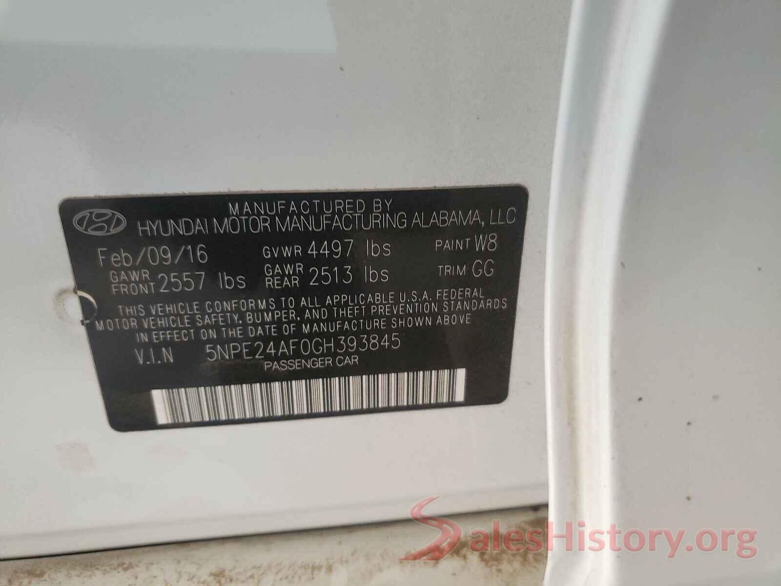 5NPE24AF0GH393845 2016 HYUNDAI SONATA