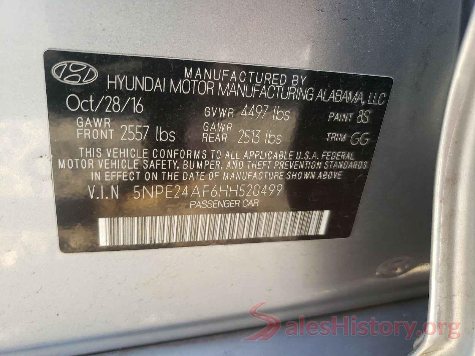 5NPE24AF6HH520499 2017 HYUNDAI SONATA