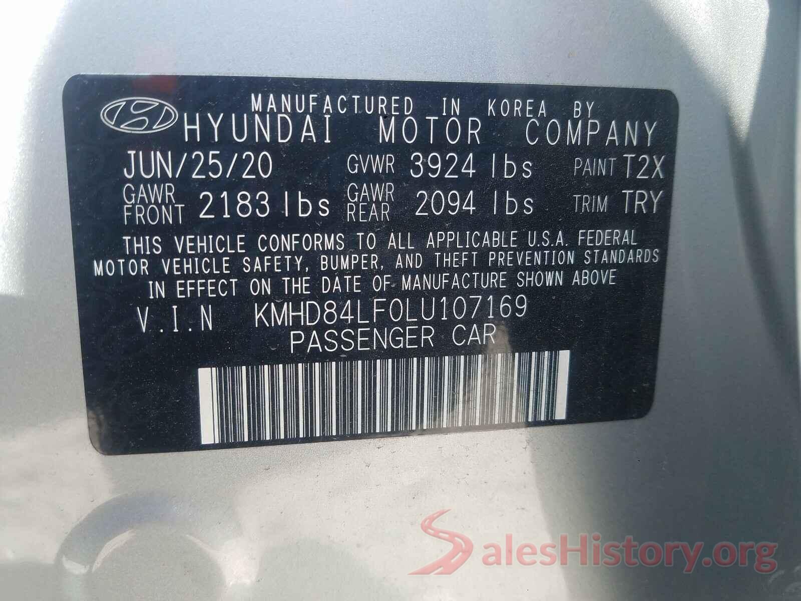 KMHD84LF0LU107169 2020 HYUNDAI ELANTRA