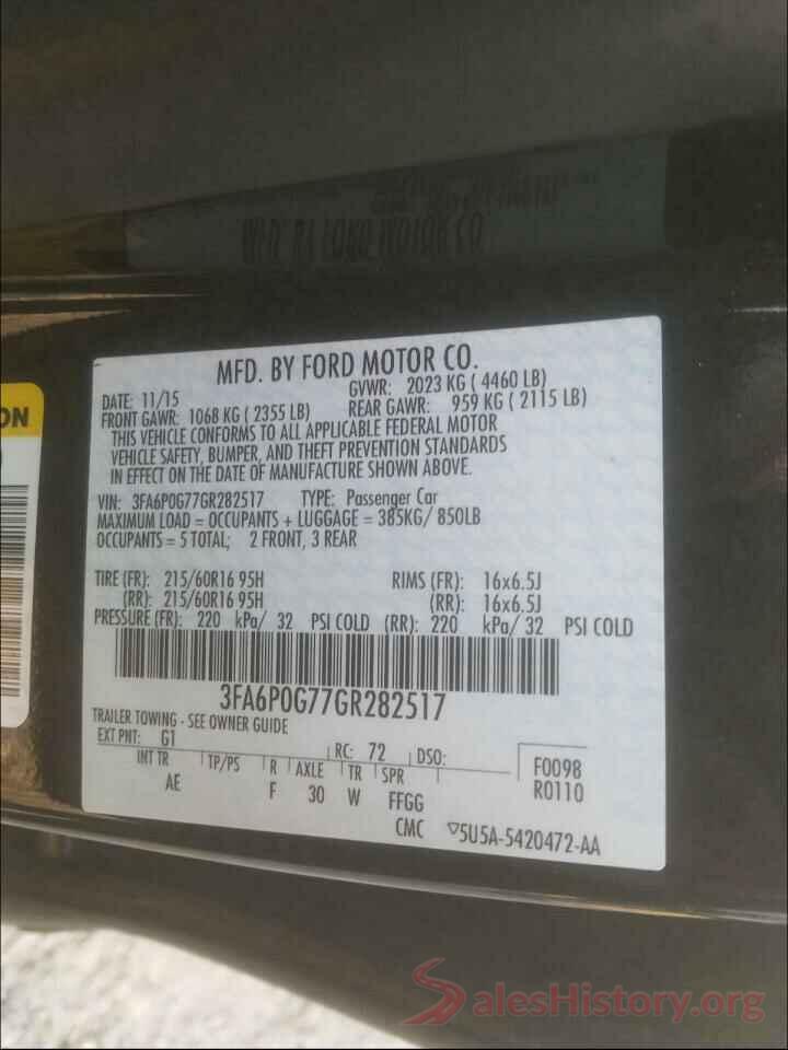 3FA6P0G77GR282517 2016 FORD FUSION