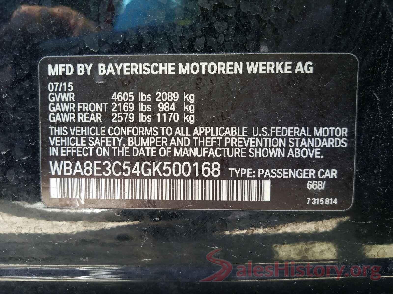 WBA8E3C54GK500168 2016 BMW 3 SERIES