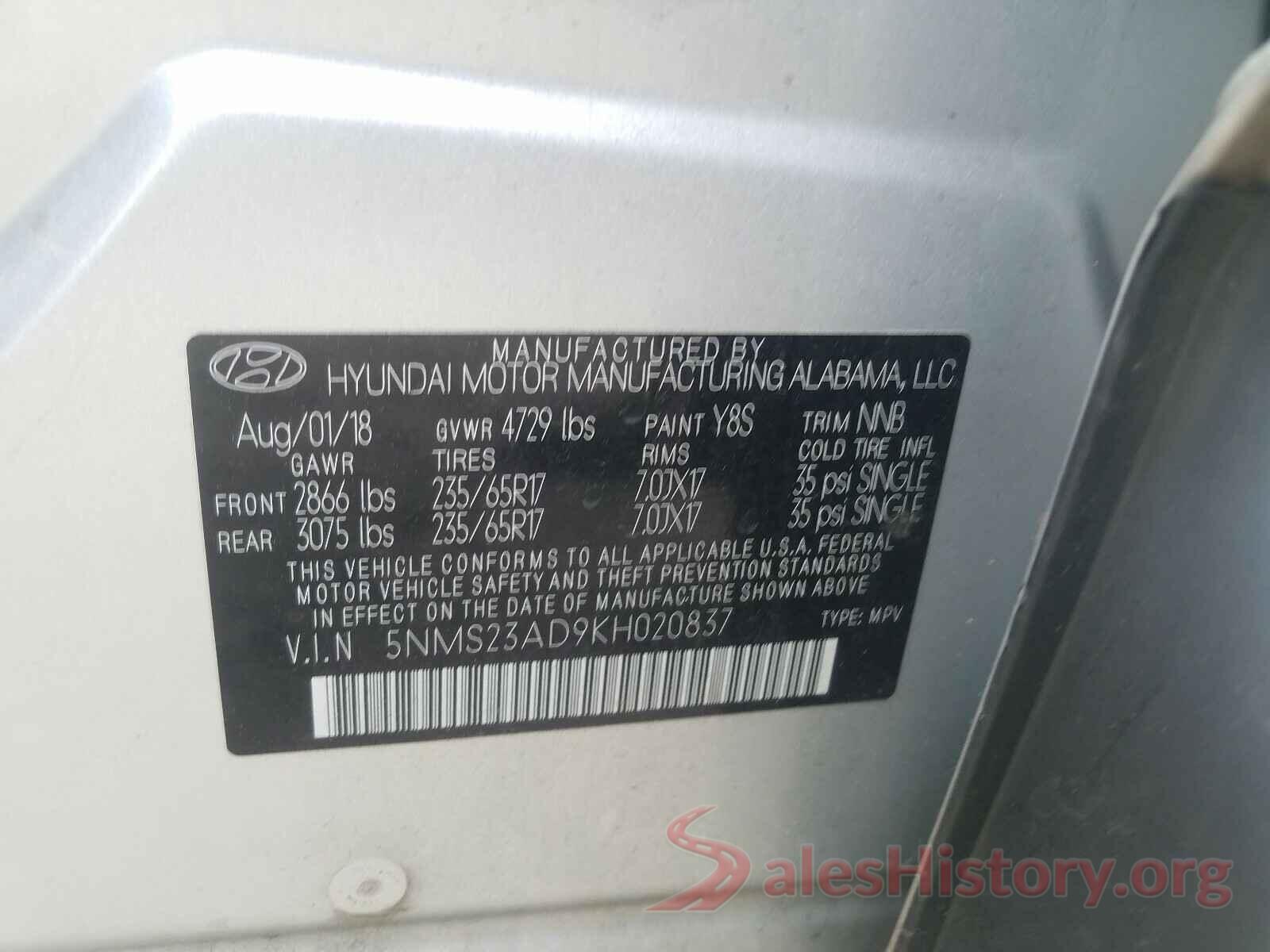 5NMS23AD9KH020837 2019 HYUNDAI SANTA FE