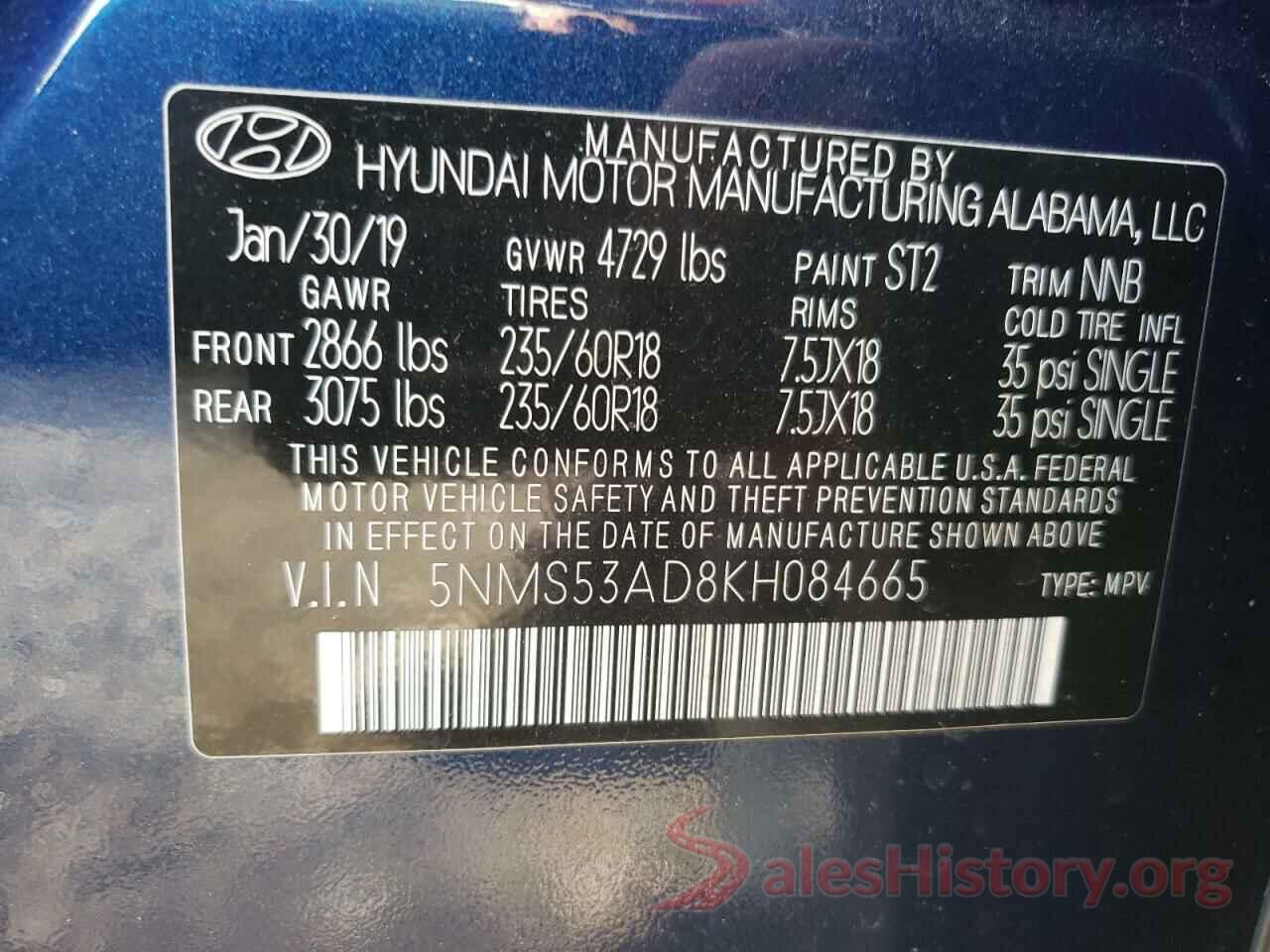 5NMS53AD8KH084665 2019 HYUNDAI SANTA FE