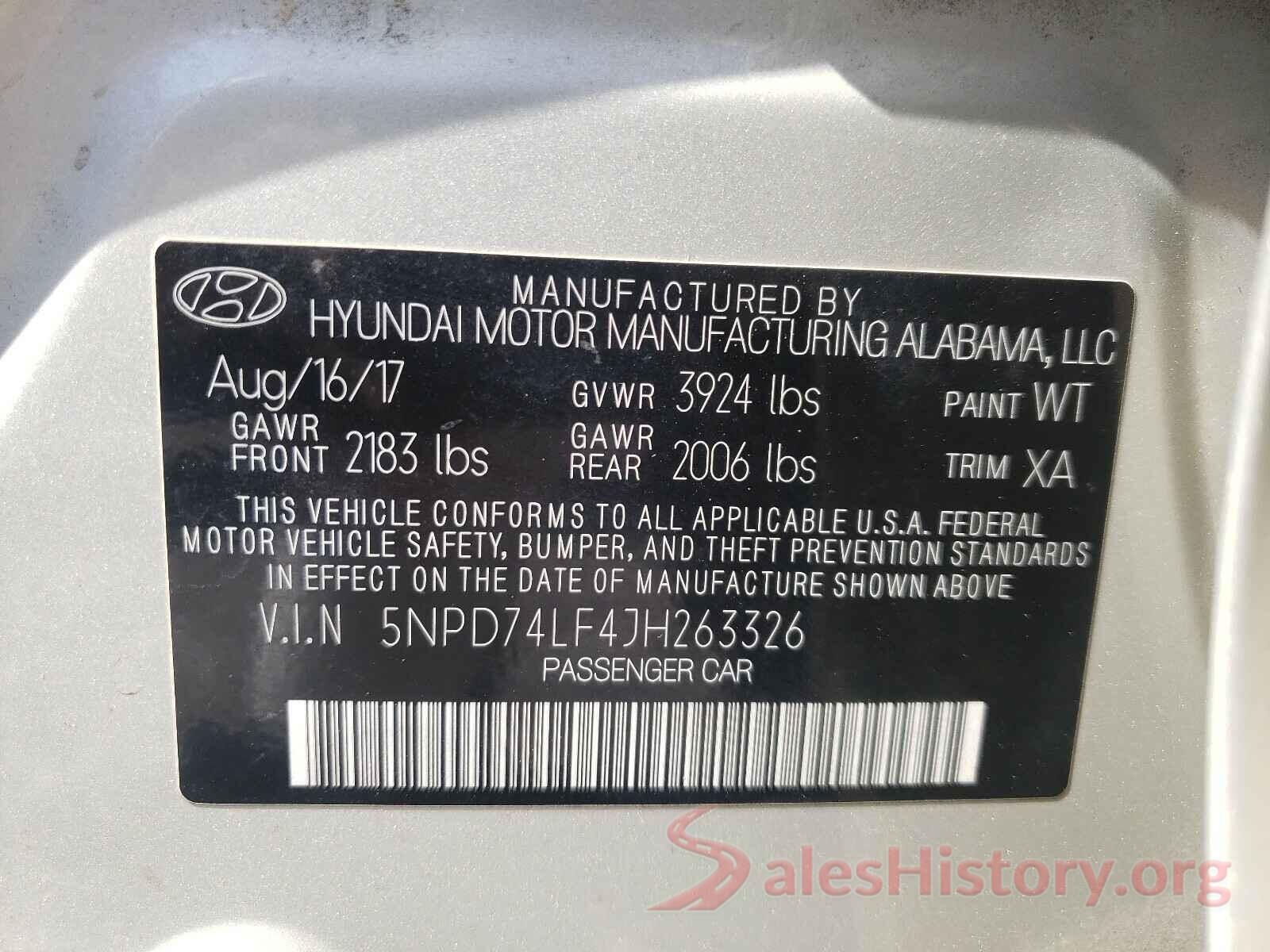 5NPD74LF4JH263326 2018 HYUNDAI ELANTRA