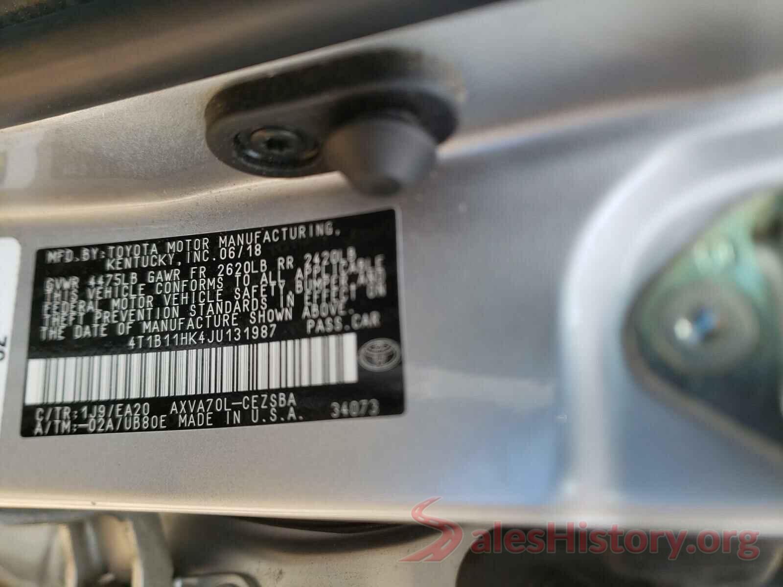 4T1B11HK4JU131987 2018 TOYOTA CAMRY