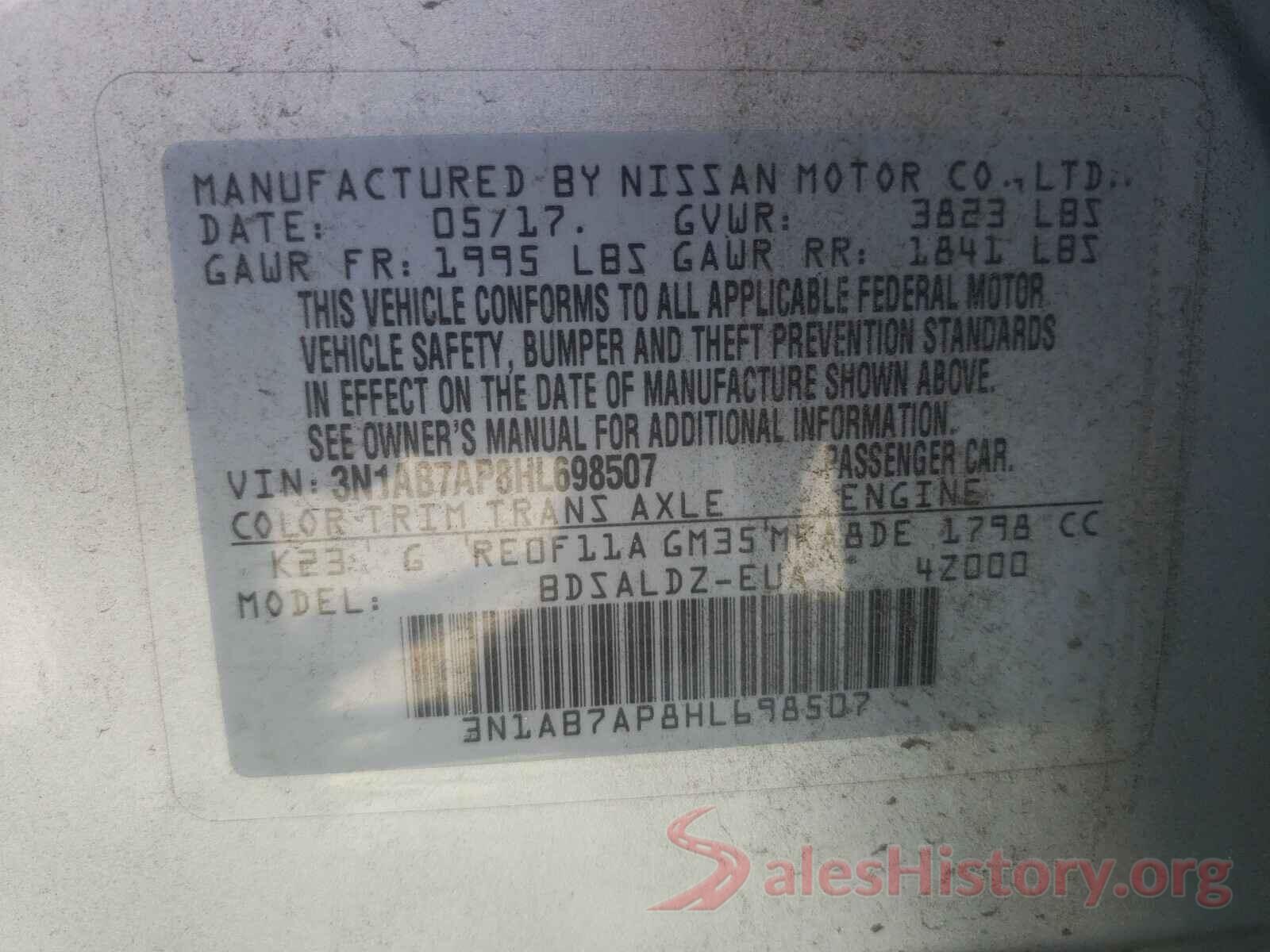 3N1AB7AP8HL698507 2017 NISSAN SENTRA