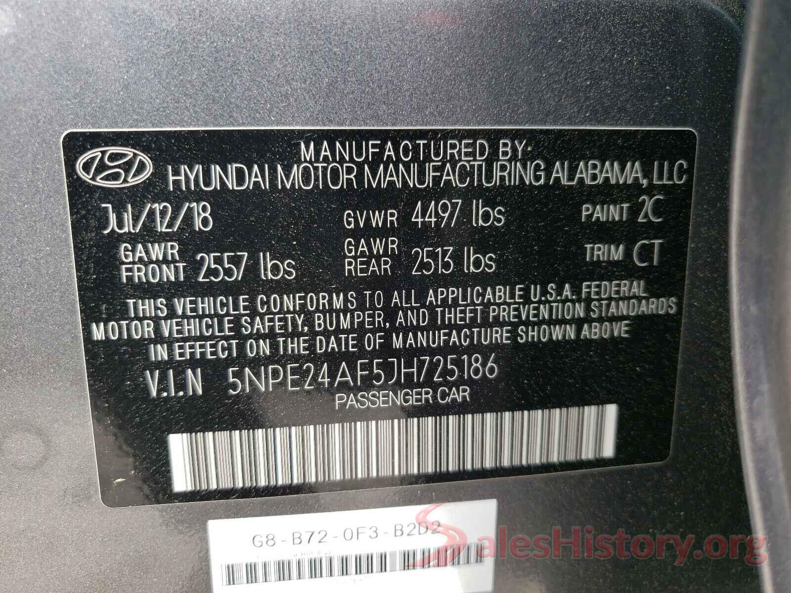 5NPE24AF5JH725186 2018 HYUNDAI SONATA