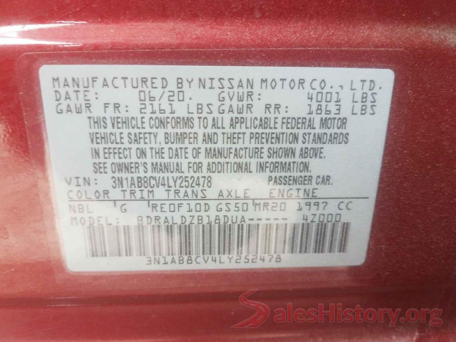 3N1AB8CV4LY252478 2020 NISSAN SENTRA