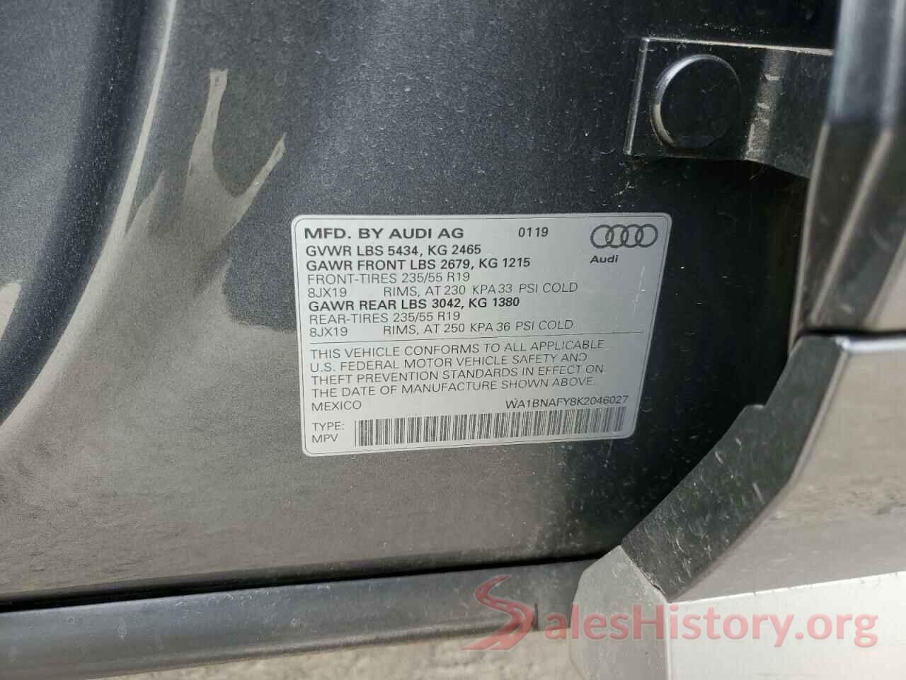 WA1BNAFY8K2046027 2019 AUDI Q5