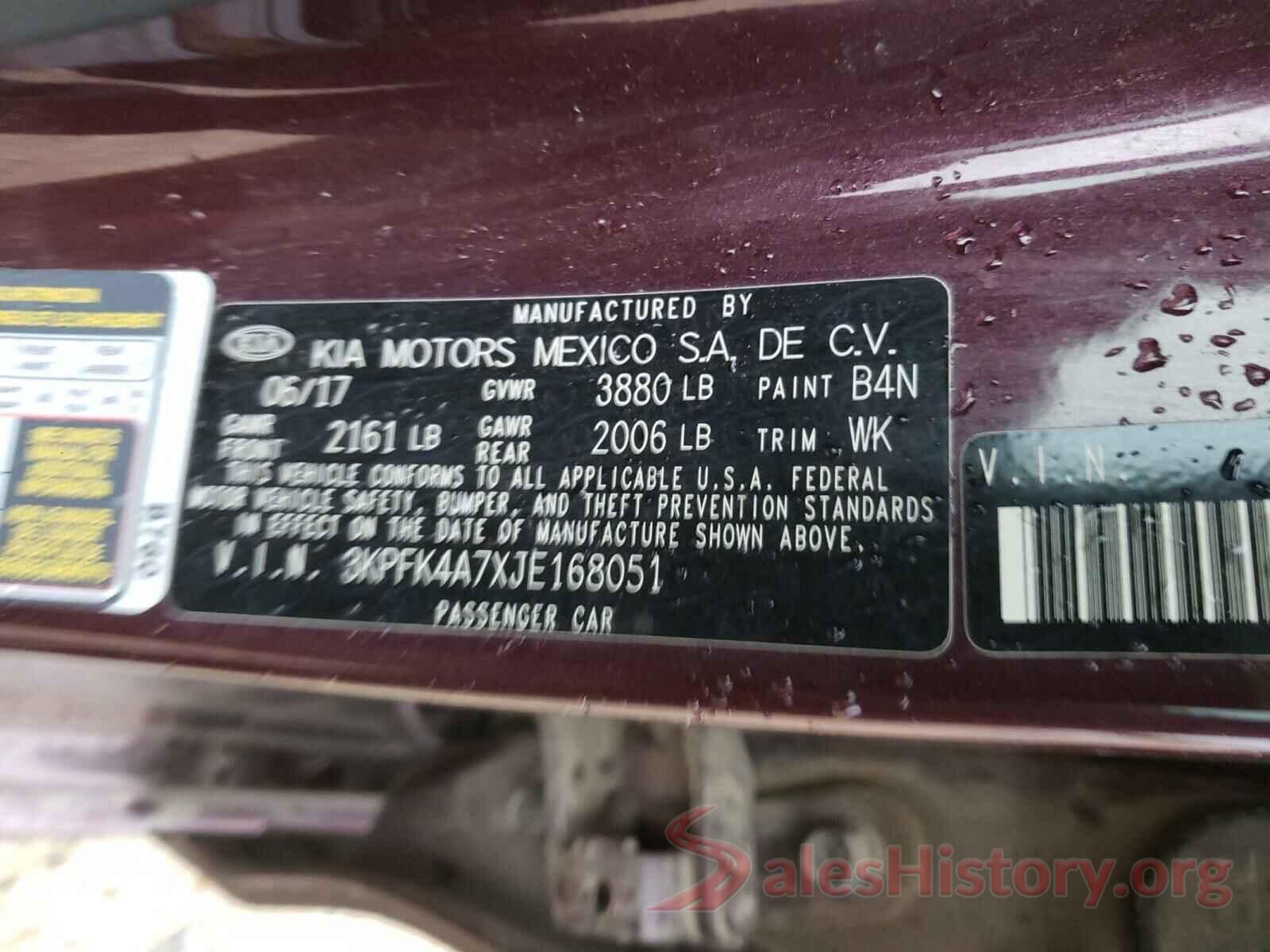 3KPFK4A7XJE168051 2018 KIA FORTE