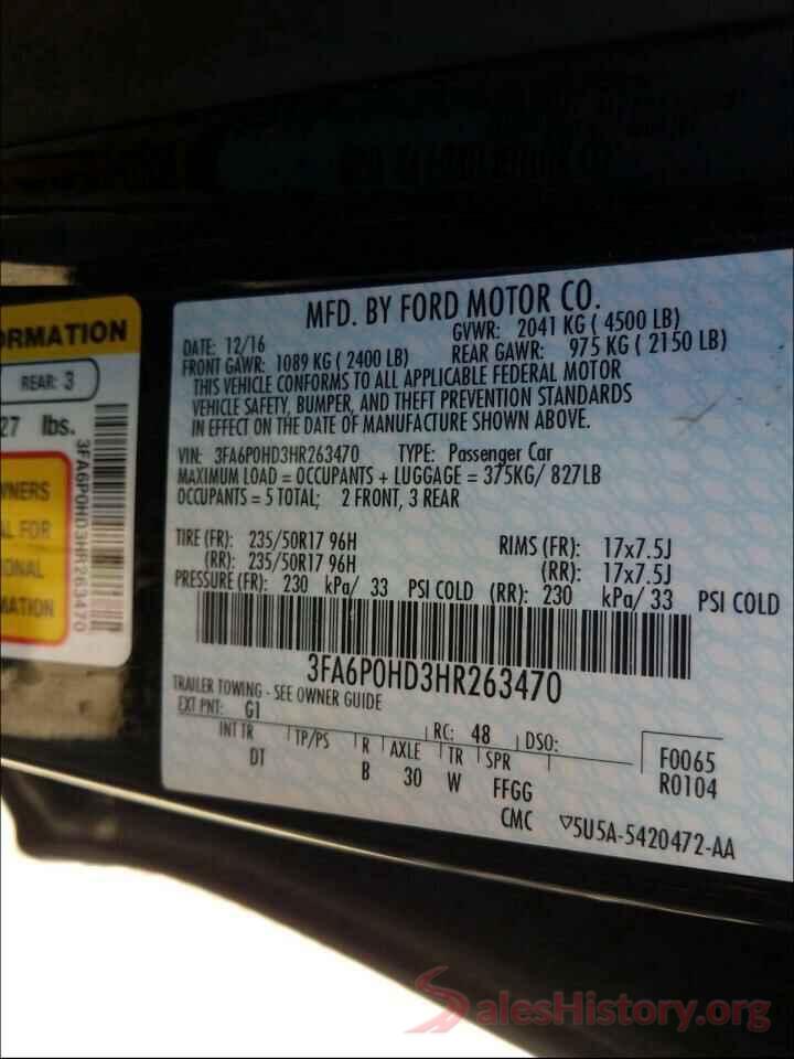 3FA6P0HD3HR263470 2017 FORD FUSION