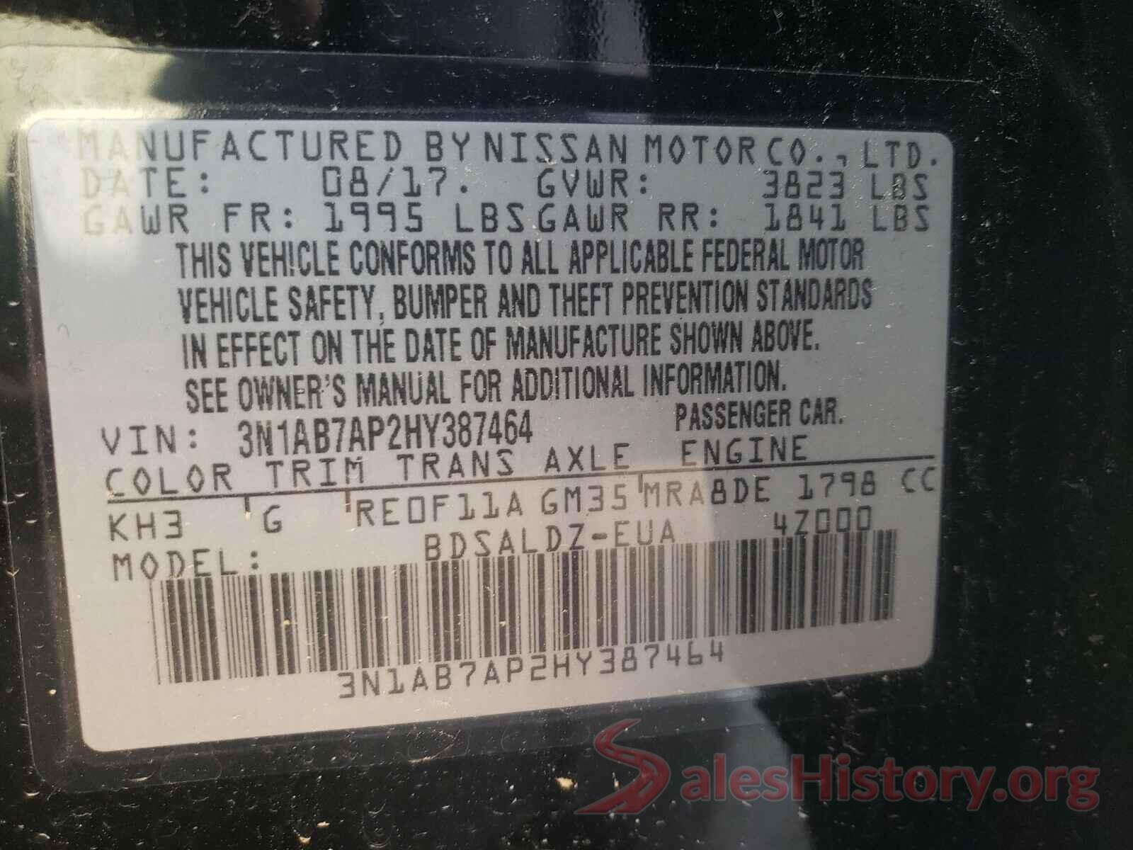 3N1AB7AP2HY387464 2017 NISSAN SENTRA