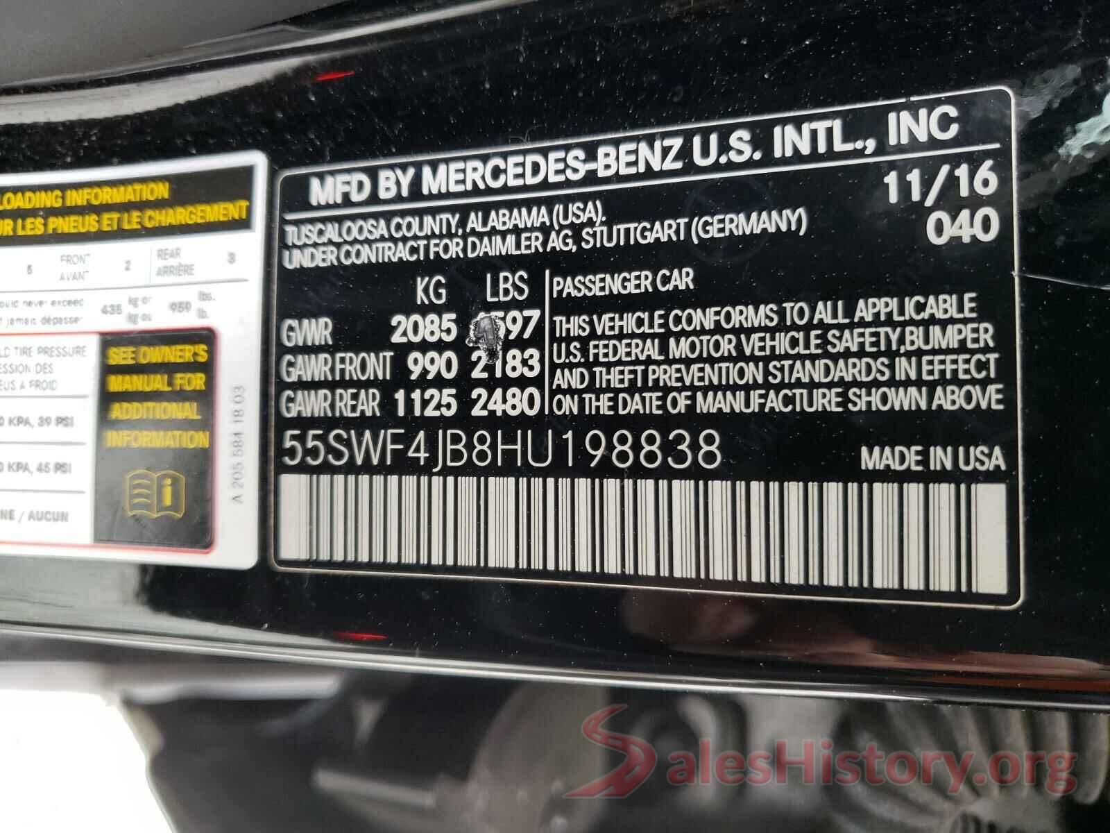 55SWF4JB8HU198838 2017 MERCEDES-BENZ C CLASS