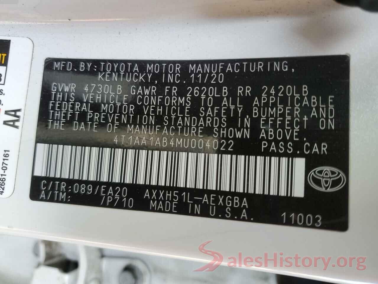 4T1AA1AB4MU004022 2021 TOYOTA AVALON