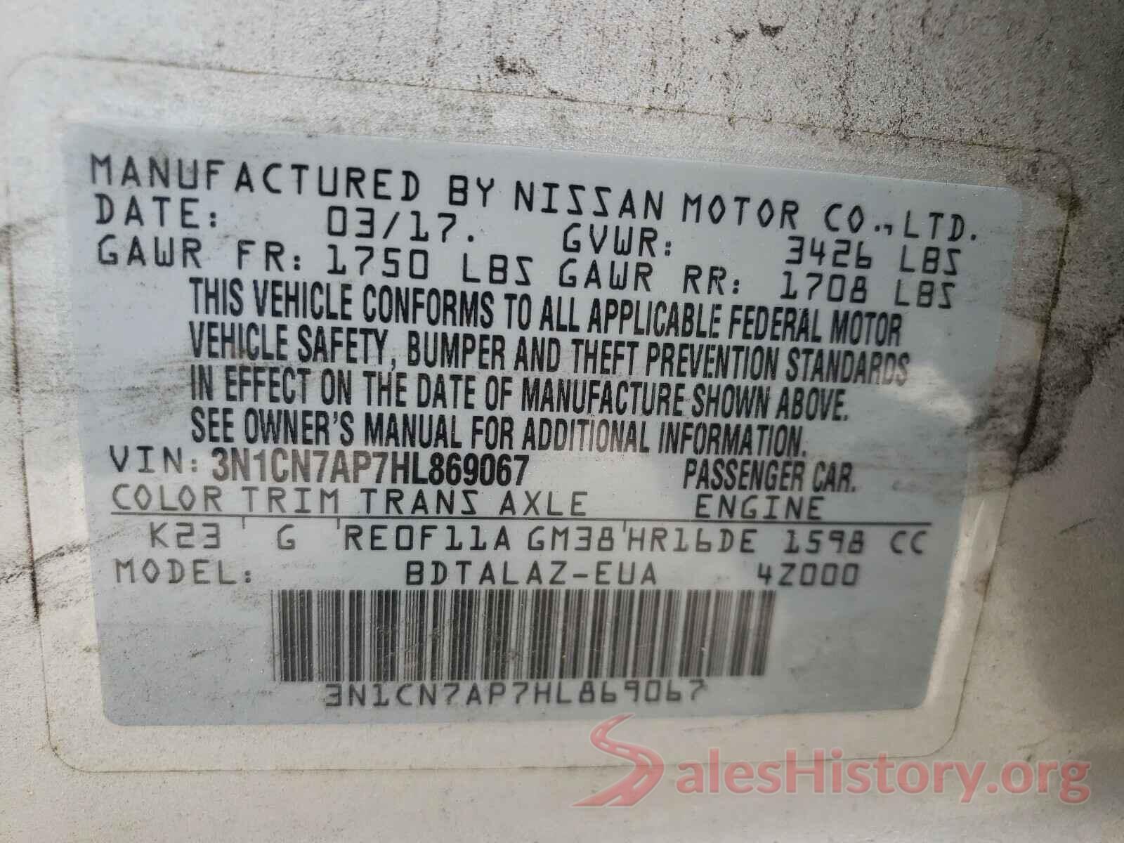 3N1CN7AP7HL869067 2017 NISSAN VERSA