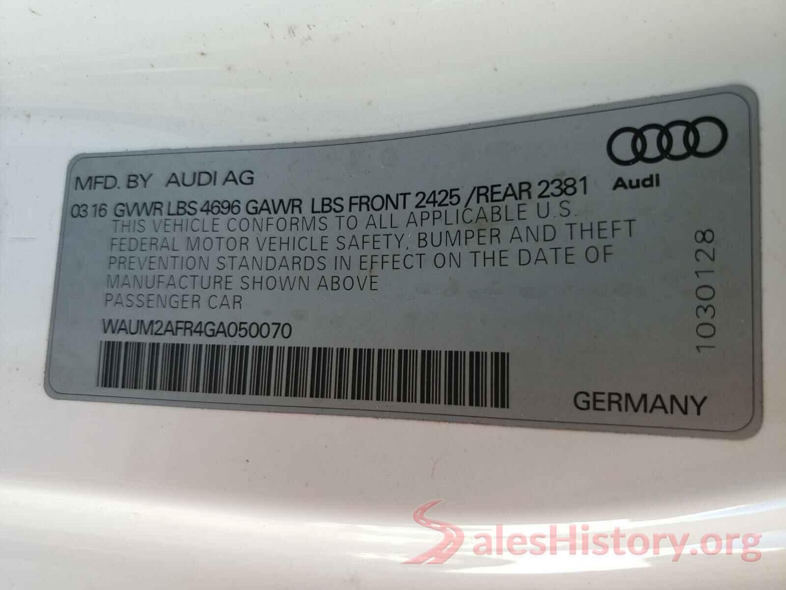 WAUM2AFR4GA050070 2016 AUDI A5