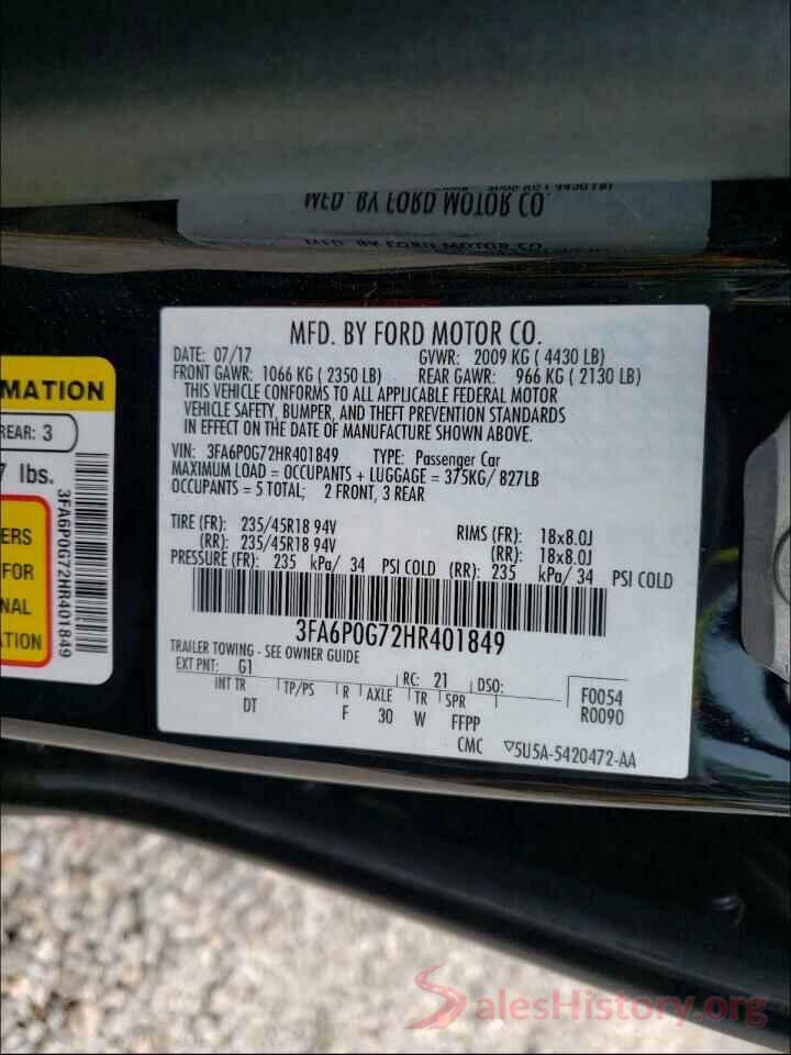 3FA6P0G72HR401849 2017 FORD FUSION