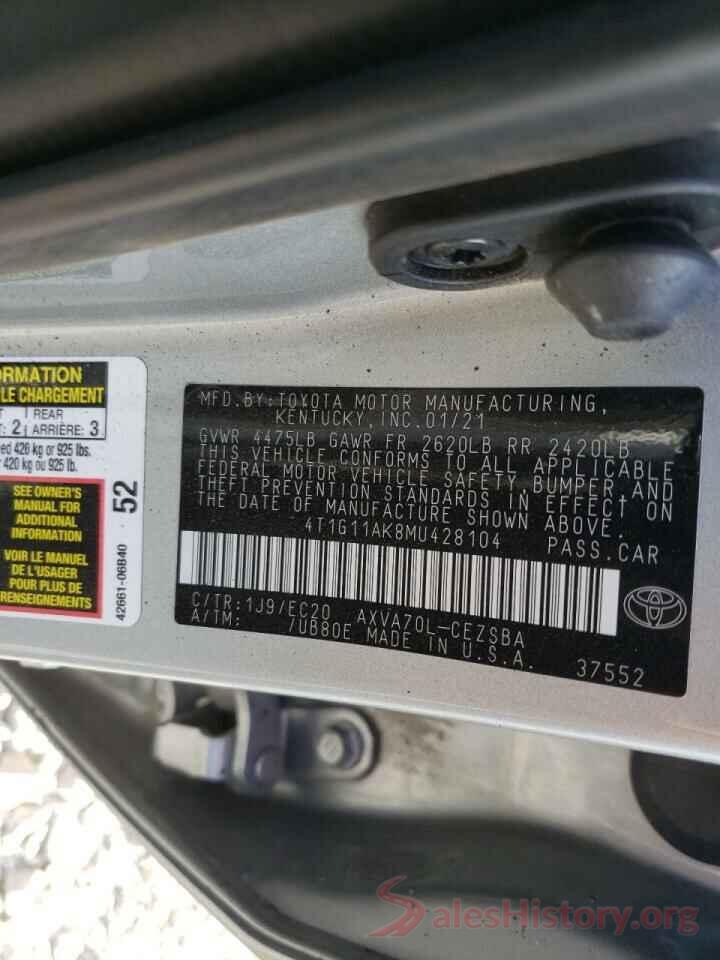 4T1G11AK8MU428104 2021 TOYOTA CAMRY