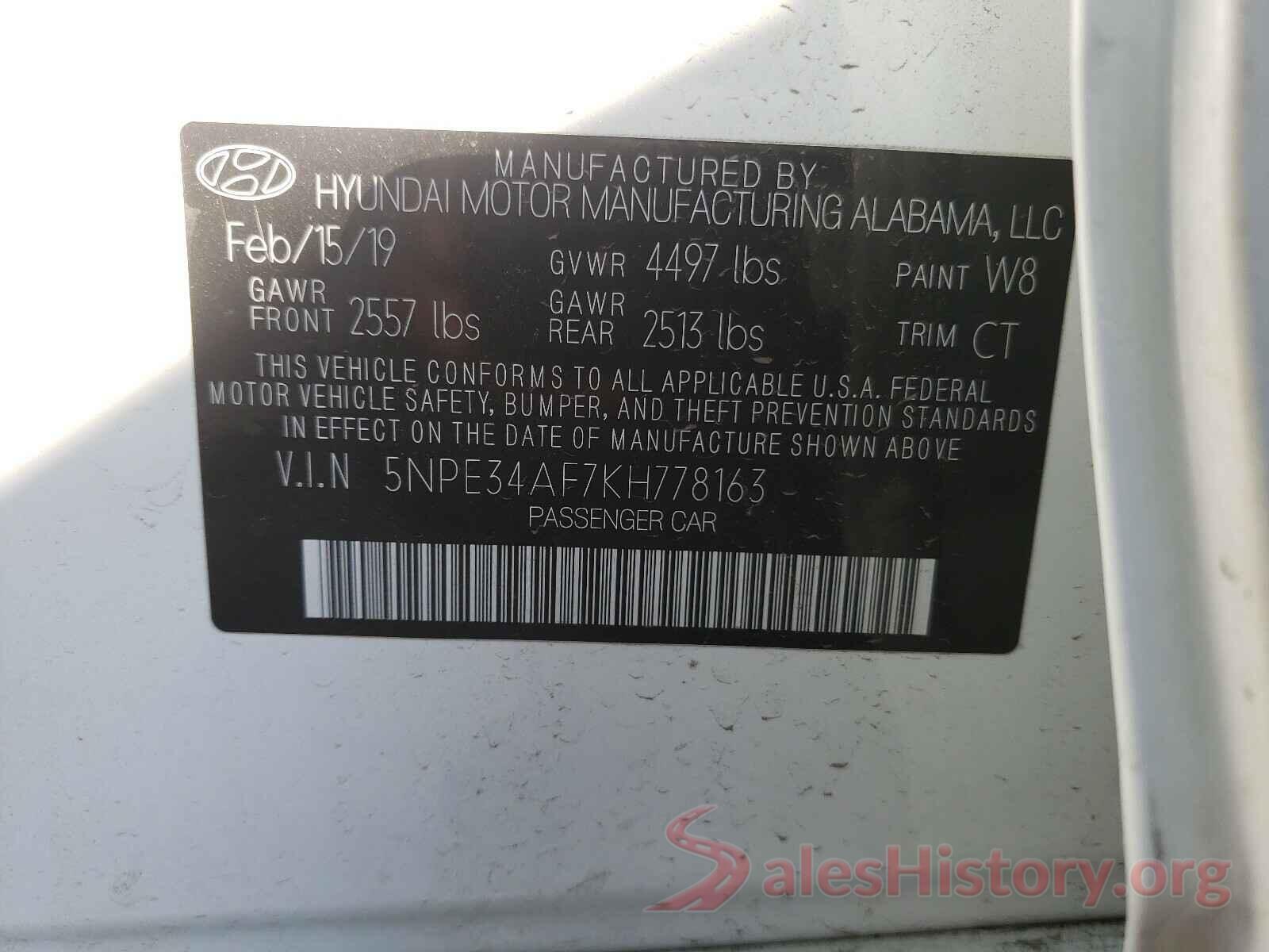 5NPE34AF7KH778163 2019 HYUNDAI SONATA