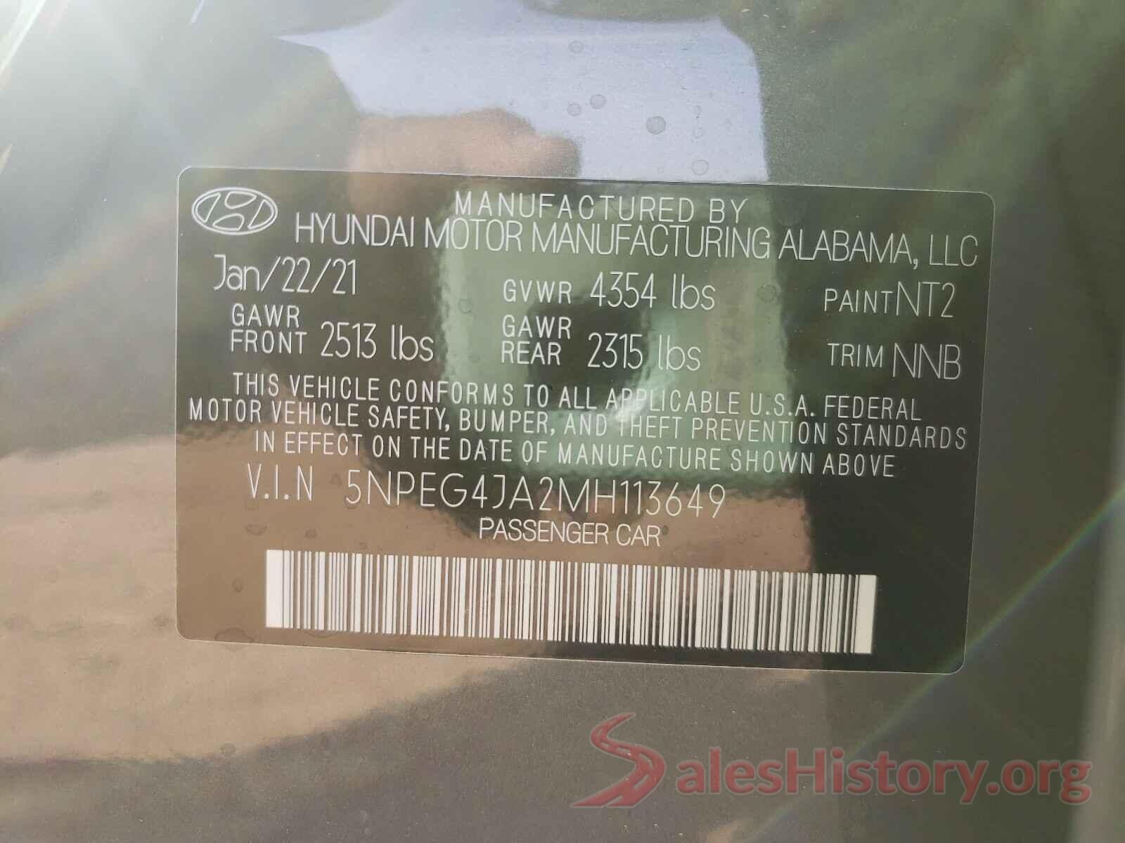 5NPEG4JA2MH113649 2021 HYUNDAI SONATA