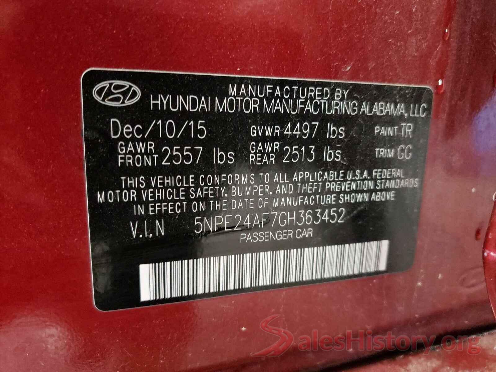 5NPE24AF7GH363452 2016 HYUNDAI SONATA