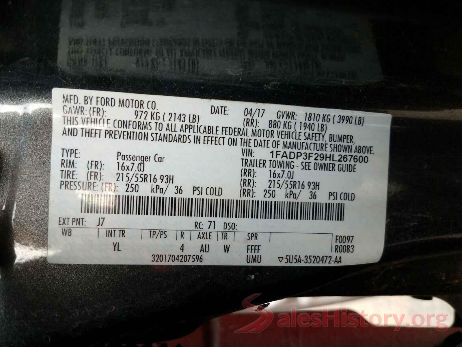 1FADP3F29HL267600 2017 FORD FOCUS