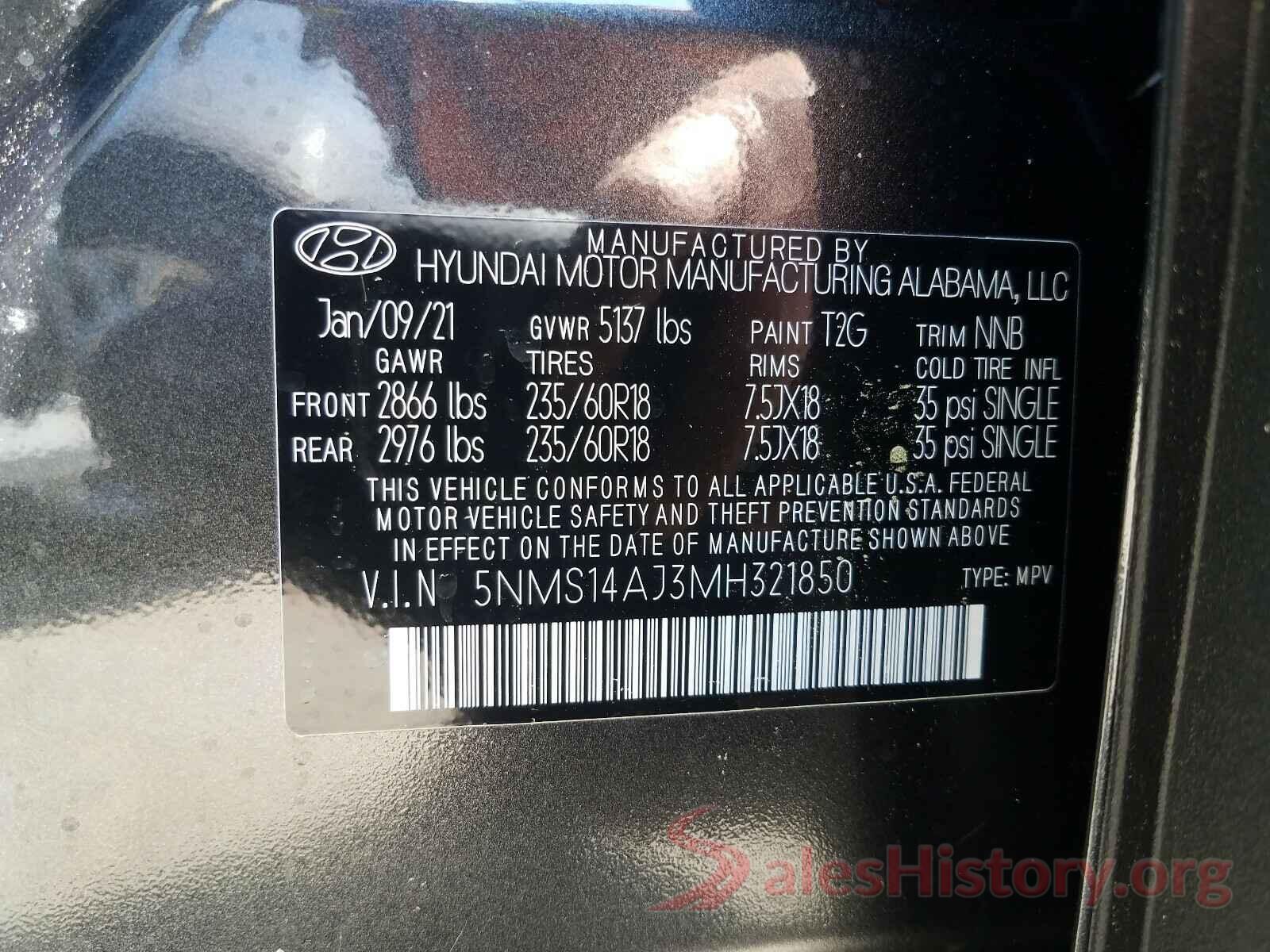 5NMS14AJ3MH321850 2021 HYUNDAI SANTA FE