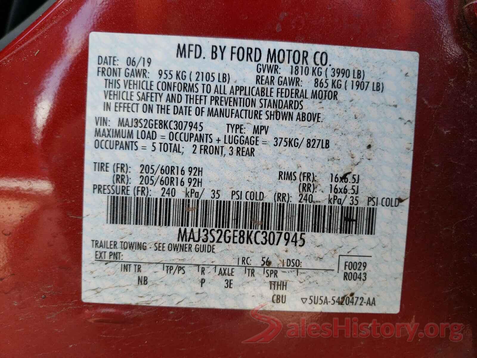 MA3352GEHKC307945 2019 FORD ALL OTHER